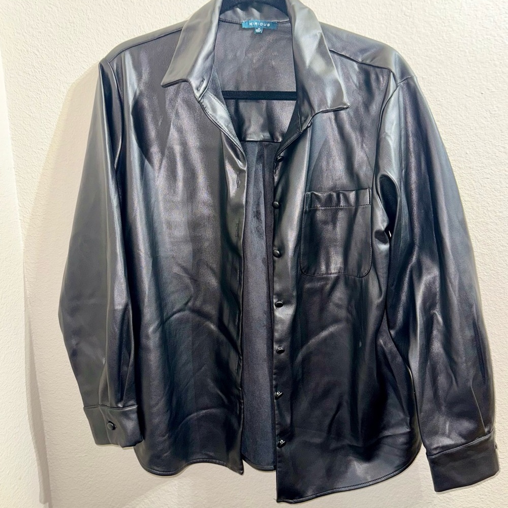 Black Women’s Pleather Whimsigoth Button Down Shirt- Size‎ Medium
